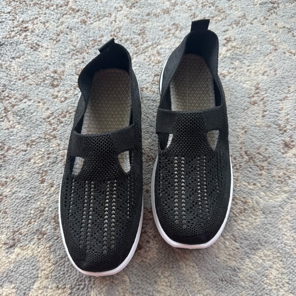 Slip On Knit Cut Out Sneakers Black White 41 - Picture 3 of 9
